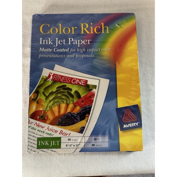 Avery Color Rich/Matte Coated Inkjet Paper 98 Bright 28LB 80Sheets 8.5" x 11" - Picture 1 of 4